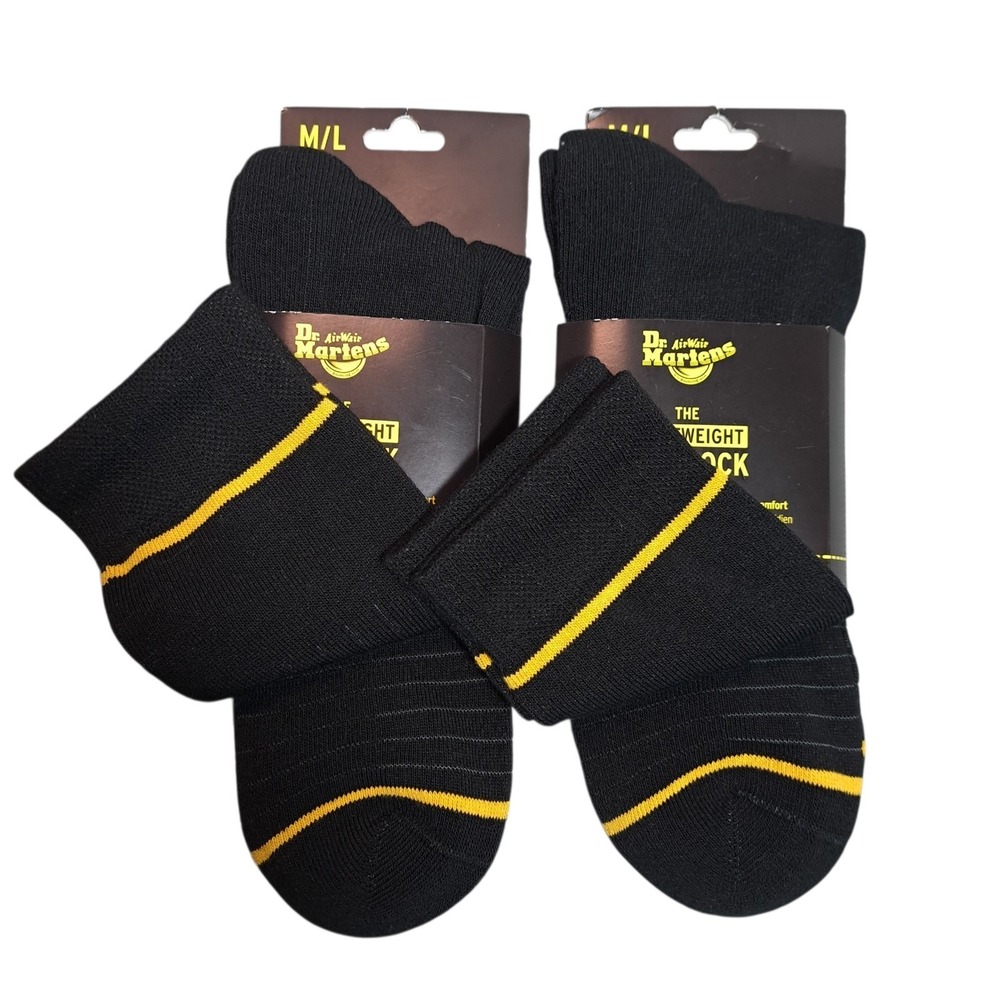 2-Pairs Dr.‎ Martens The Lightweight Doc Sock Black/Yellow Size M/L